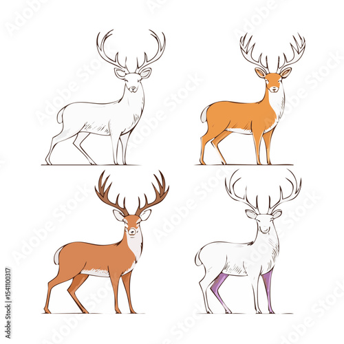 Elegant Deer Illustrations Four Unique Designs in Brown, White, and Purple Hues