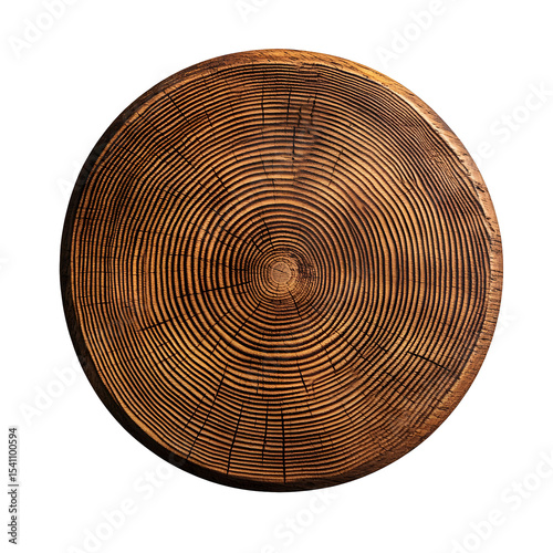 Detailed close-up of a wooden tree ring pattern with concentric growth rings
