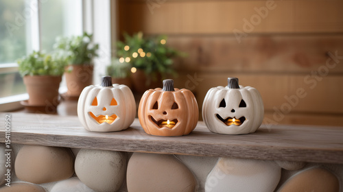 Cute mini jack o lantern pumpkins with happy faces for Halloween decoration
