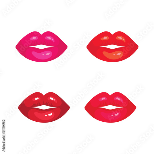 Set female lips gloss red and pink lipstick. Fashion Illustration Woman Mouth. Lips icon isolated vector illustration on white background.