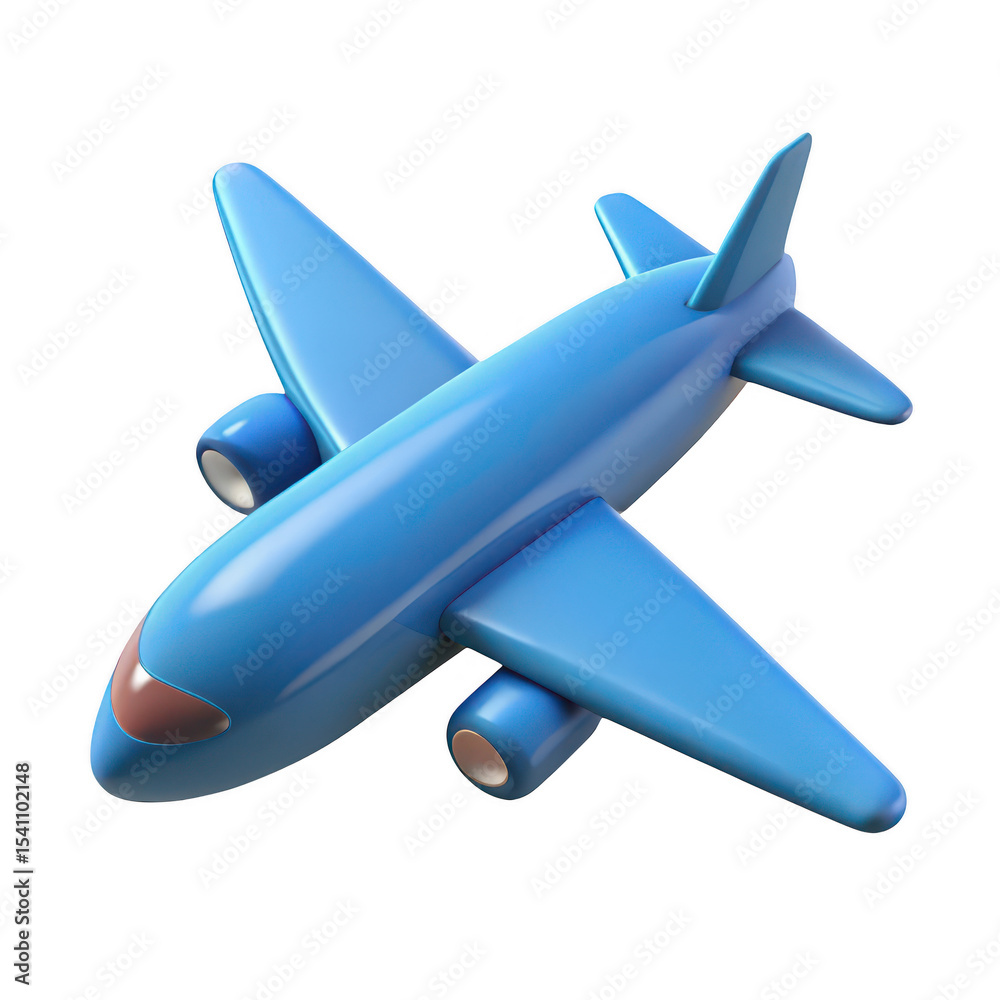 Fototapeta premium Cartoon blue airplane icon isolated on transparent background