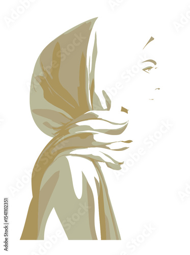 Elegant Profile of a Woman with Headscarf in Minimalist Design