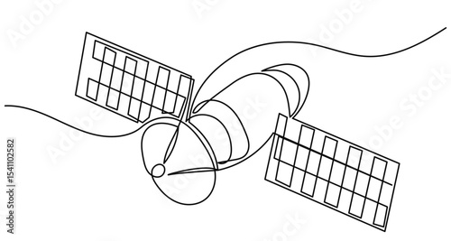 Continuous line drawing of an outer space satellite, showing simple orbit communication. Minimal outline style. Satellite isolated on a white background in a flat vector style. satellite vector .