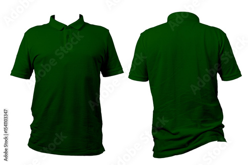 Green polo shirt front and back view isolated on white background for apparel mockup or fashion design display