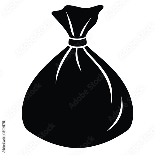Black garbage bag tied at the top isolated on white background
