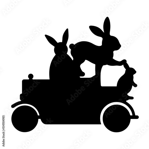Easter parade float silhouette with rabbits, festive celebration