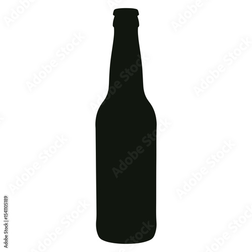 Silhouette of beer bottle on white background, minimalist design