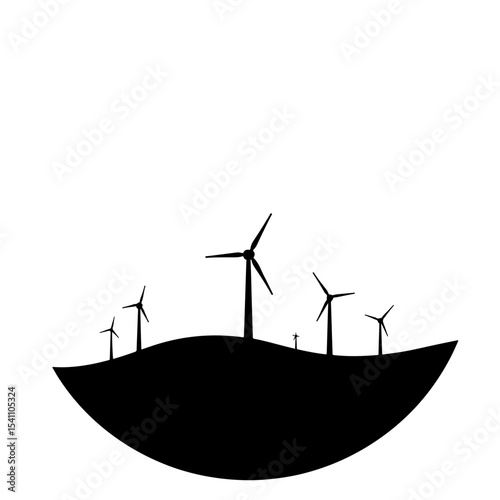 Silhouettes of wind turbines on a hill, renewable energy concept