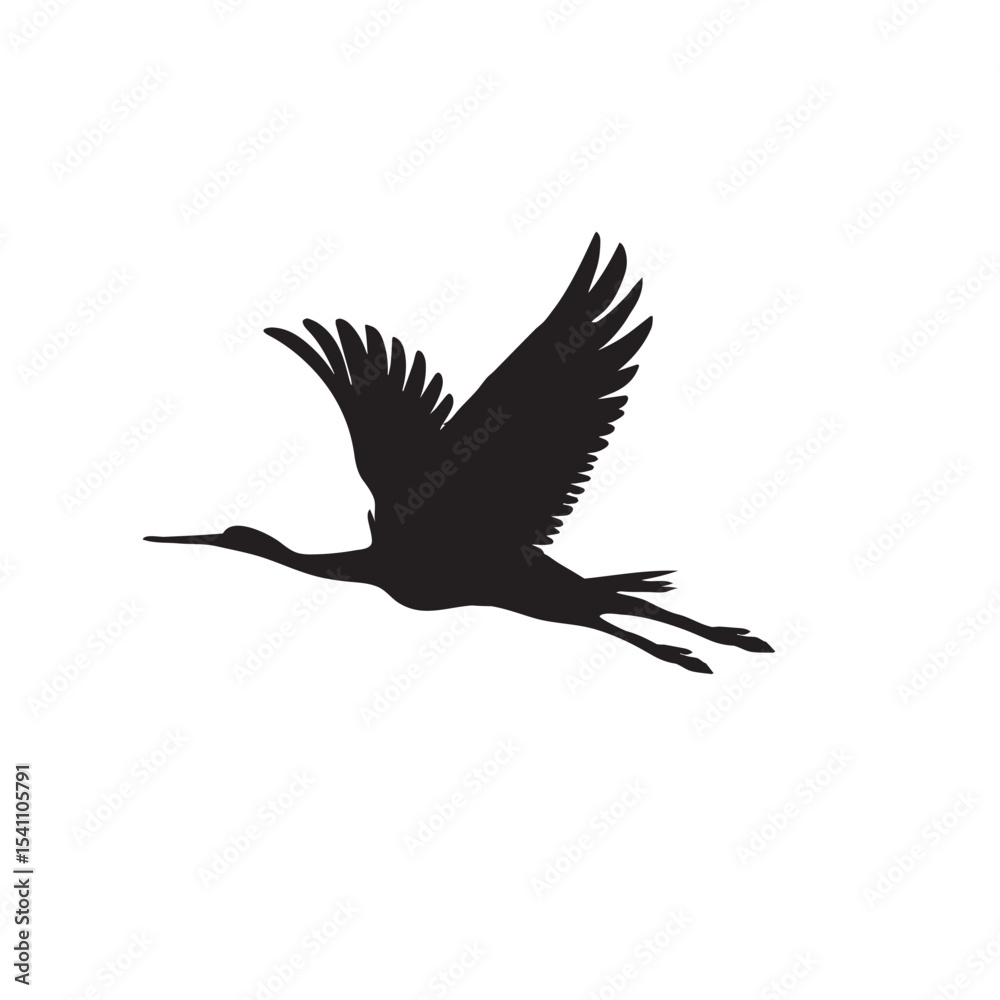 Obraz premium Elegant Bird Silhouettes.Graceful crane, stork, swallows, ducks, swifts, and gulls in flight Heron vector illustration
