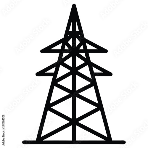 Electricity pylon isolated on white background in simple black outline