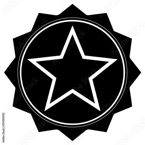 Black Circular Badge with White Star Graphic Element Isolated on White Background award