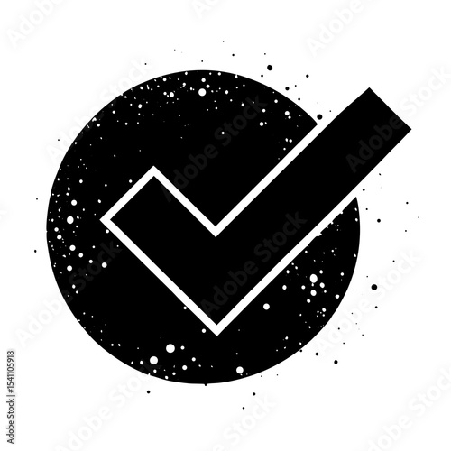 Black Check Mark Icon in Grunge Circle White Background tick approval
