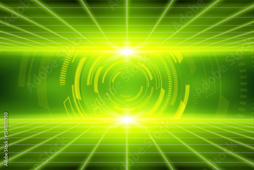Abstract Green Technology Background Futuristic Digital Interface with Glowing Lines and Circles