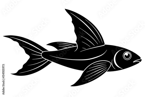 Black Silhouette Flying Fish Vector Illustration Aquatic Animal Ocean Wildlife Marine Life Monochrome Graphic Design Element