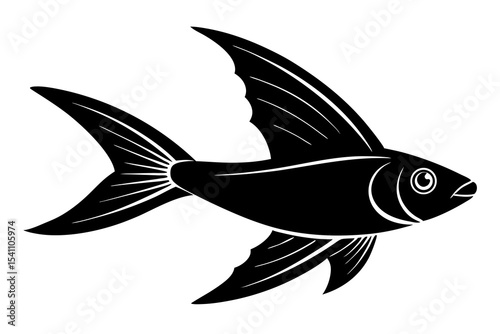 Black Silhouette Flying Fish Vector Illustration Aquatic Animal Ocean Wildlife Monochrome Graphic Design Element