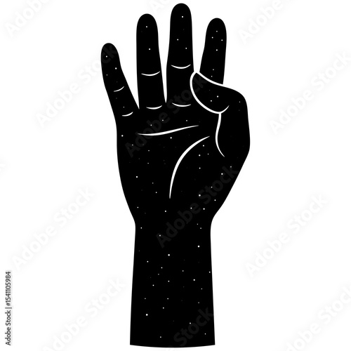 Black Silhouette Hand Showing Number Four Cosmic Starry Night Design Element four fingers