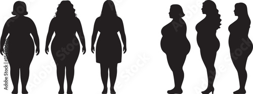 Silhouette of Female Body Type Silhouettes Front and Side View Vector Set