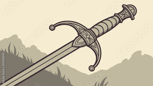 Gilded Highlands Rapier Guard Algorithmic Pattern Beige Sword Illustration hilt blade