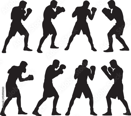 Boxer Silhouette Vector Set in Fighting and Guarding Poses vector