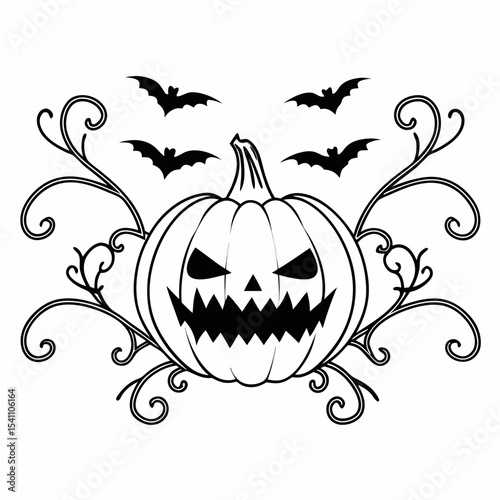 Halloween Jackolantern with Bats and Vines Silhouette Vector Graphic jack o lantern pumpkin