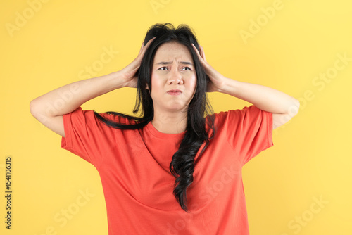 Young Asian Female Feeling Frustrated Nausea and Headache