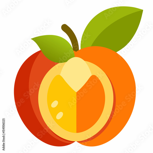 Red and Orange Ackee Fruit Flat Design Illustration Isolated on White Background Showing Cross Section with Yellow Interior