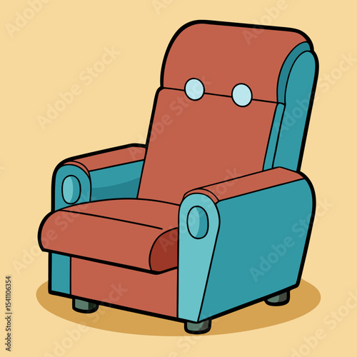 Red and Teal Recliner Chair Cartoon Illustration Home Furniture Comfortable Seating Room Decor armchair