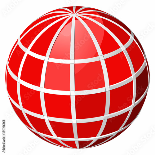 Red and White Gridded Globe 3 D Vector Illustration Shiny Surface Spherical Shape Geometric Pattern red globe