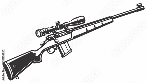 Rifle with Scope Isolated on White Background Black and White Hunting Weapon Silhouette hunting rifle