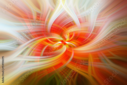 Swirling red, orange and white lines creating abstract floral pattern