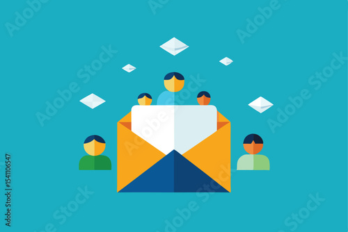 Email marketing concept depicting online communication and team collaboration