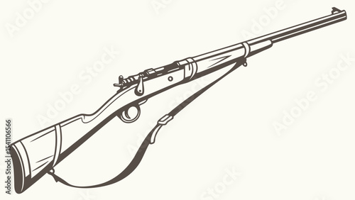 Vintage Rifle with Sling Detailed Line Drawing Brown Sepia Tone Isolated on White Background shotgun
