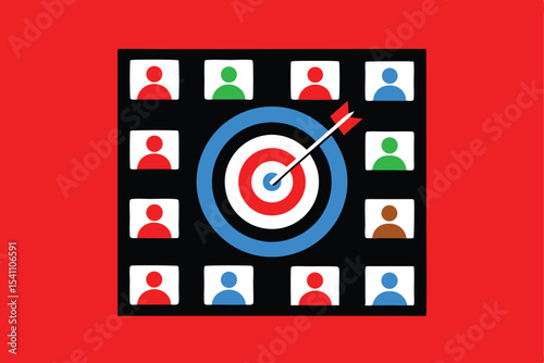 Target audience with people icons and centralized focus on strategic planning.