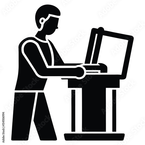 Man scanning a document using a modern scanning machine isolated