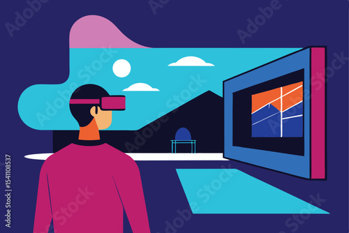 Man experiencing virtual reality abstract illustration modern technology concept design