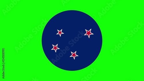 Round New Zealand Flag Green screen animation 