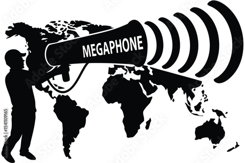 Global communication concept demonstrating international broadcasting with a megaphone