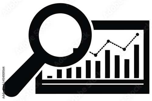 Financial analysis icon with magnifying glass showing growth on transparent background