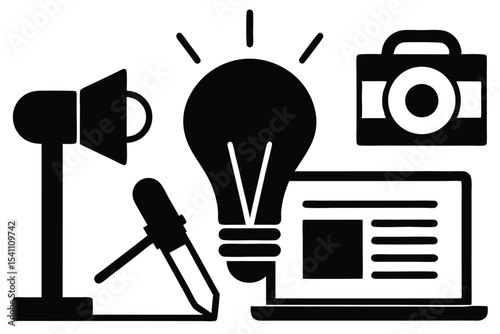 Creative design and business icons representing ideas, technology, and communication