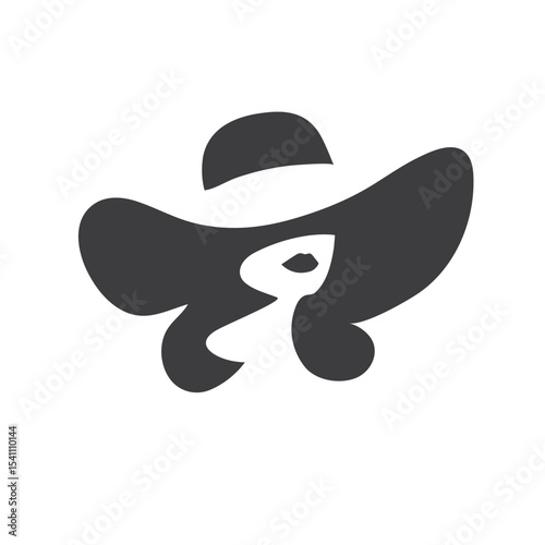 Portrait of a beautiful woman in an elegant wide-brimmed hat in a minimalist style. Young girl in a dress. High Fashion vector illustration.
