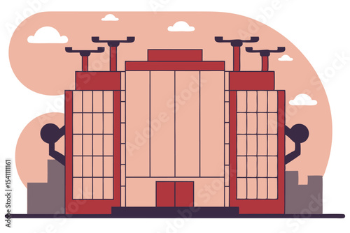 Modern flat vector illustration of an abstract building with transparency.