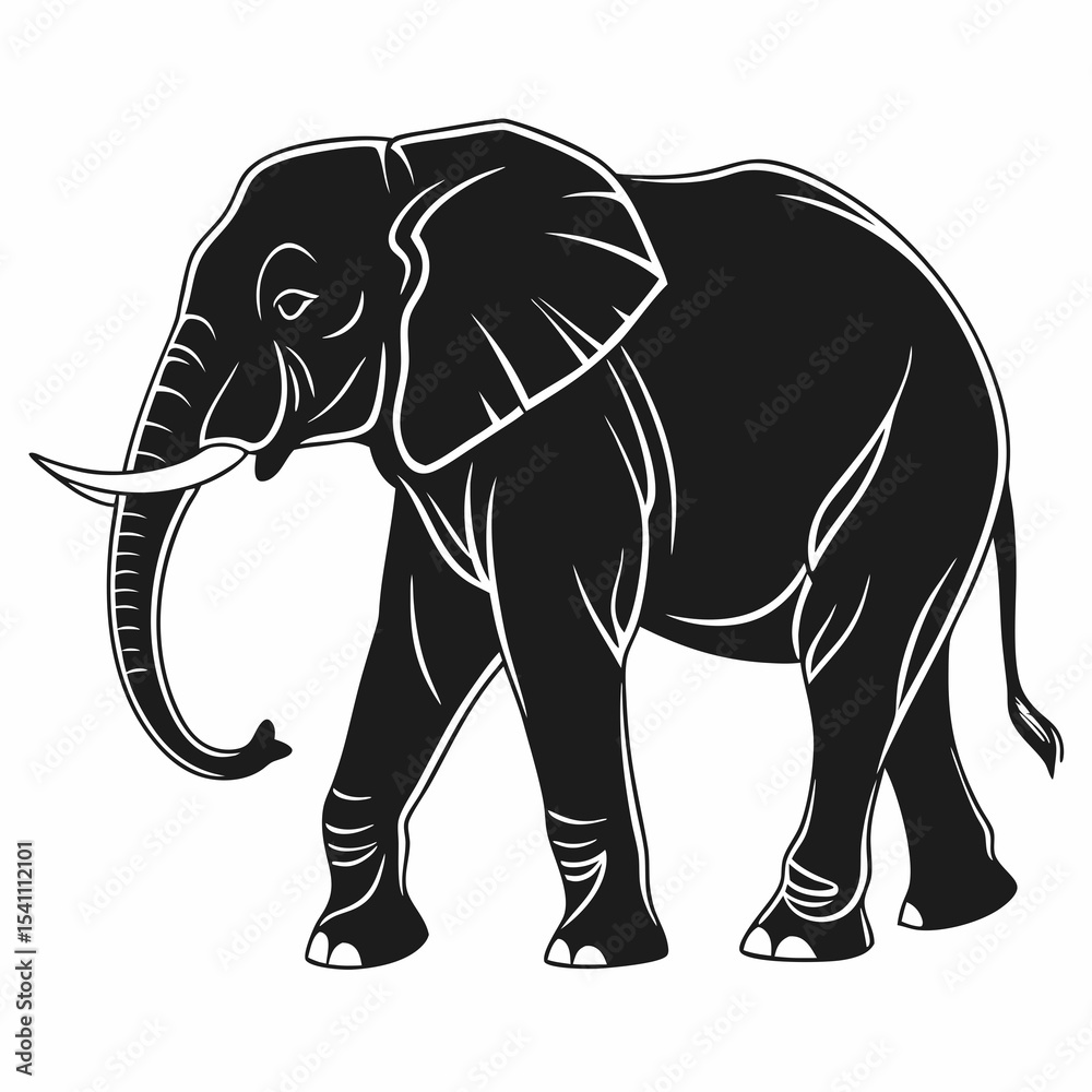 Obraz premium black elephant, isolated on white background perfect outline
