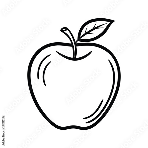 Apple Black Line Art Vector – Minimal Fruit Outline Icon