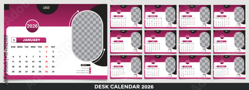 Modern Desk Calendar 2026 Template with Photo Frame – Vector Design
