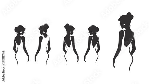 Portrait of a beautiful woman in an elegant wide-brimmed hat in a minimalist style. Young girl in a dress. High Fashion vector illustration.