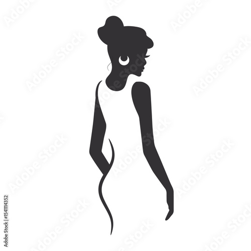 Portrait of a beautiful woman in an elegant wide-brimmed hat in a minimalist style. Young girl in a dress. High Fashion vector illustration.