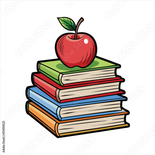 Books and Apple: Symbol of Knowledge and Education