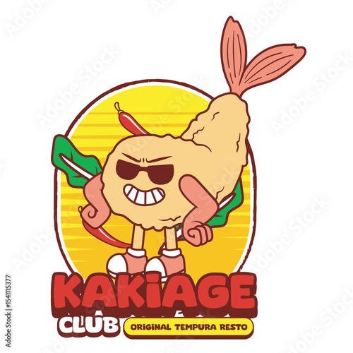 Vector Illustration of Tempura Mascot with Retro Cartoon mascot Available for Logo Badge