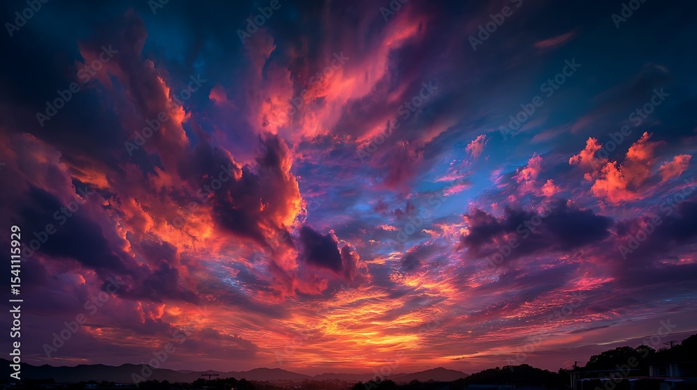 Fototapeta premium Burning clouds at sunset in a dramatic evening sky.