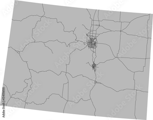 Colorado vector map of the National Highway System with state boundary (NHS,  Albers Equal Area projection, PPT-compatible & fully editable)
